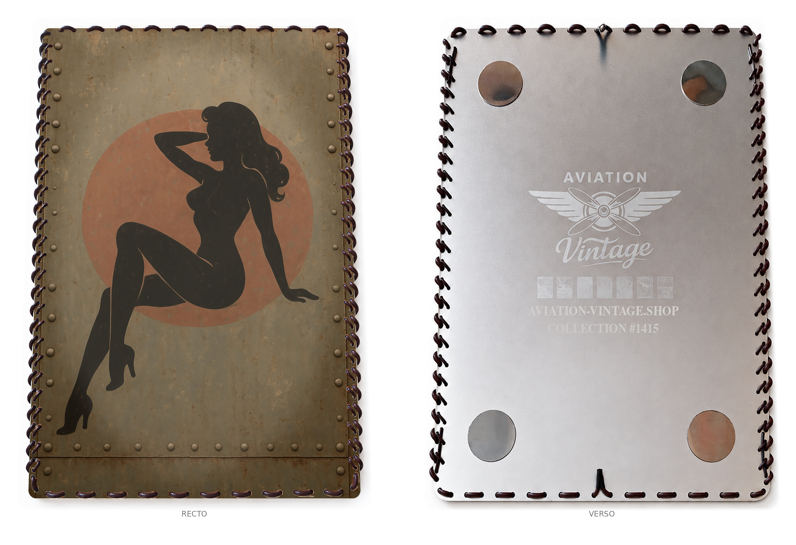 Plaque Aviation Vintage #1415 — recto-verso sur fond blanc