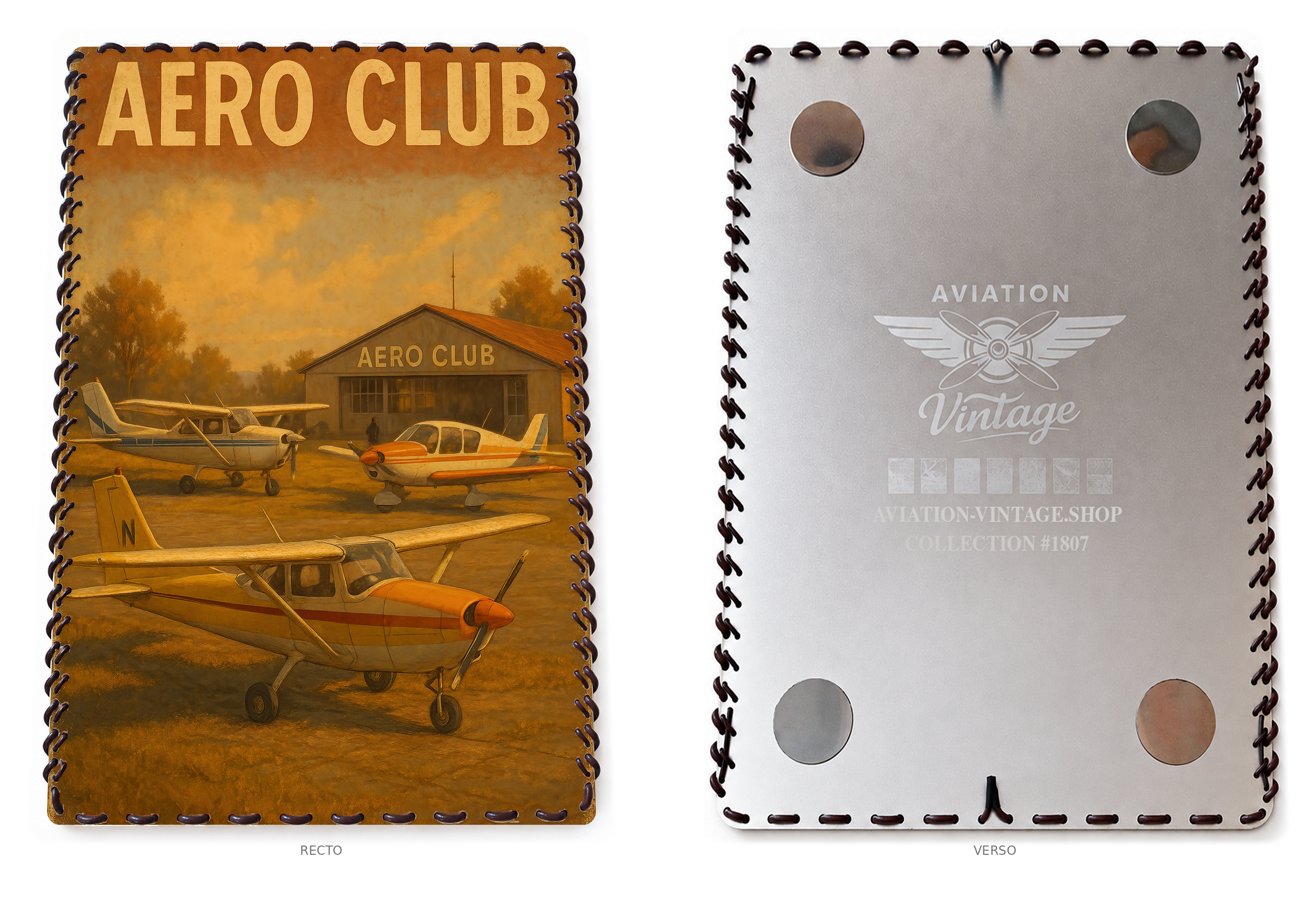 Plaque Aviation Vintage #1807 — recto-verso sur fond blanc
