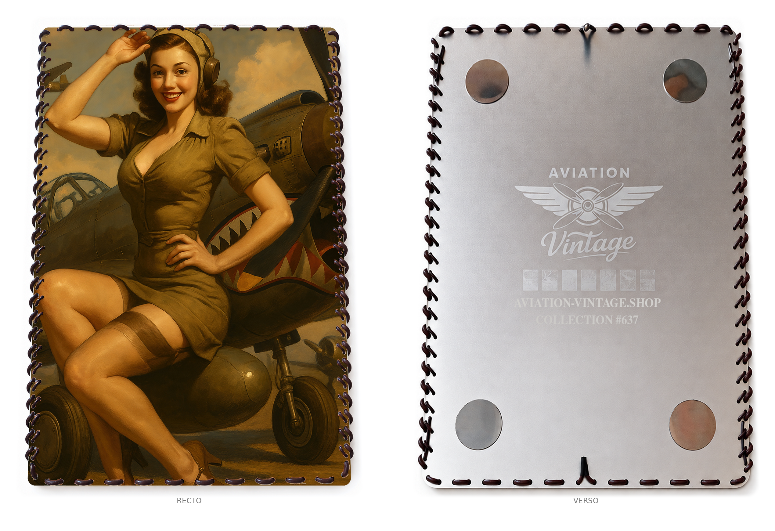 Plaque Aviation Vintage #637 — recto-verso sur fond blanc